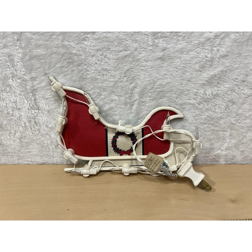 Lighted Christmas Sleigh Window Silhouette Plug-In Red White Mini Bulbs